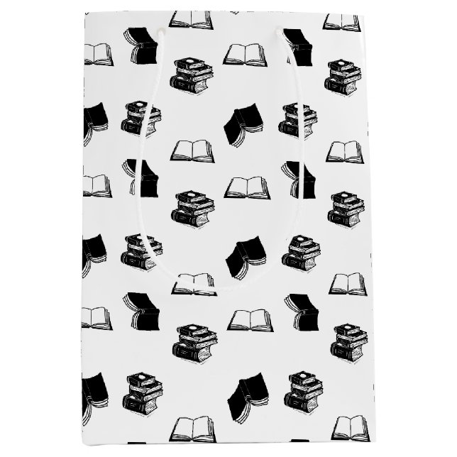 Modern Bookish Bibliophile Book Pattern Medium Gift Bag (Front)