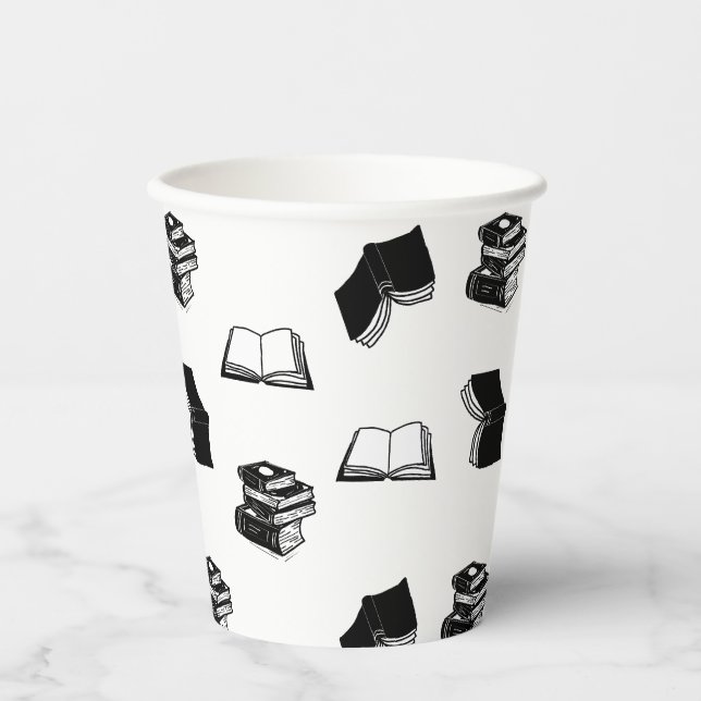Modern Bookish Bibliophile Book Pattern Paper Cups (Front)