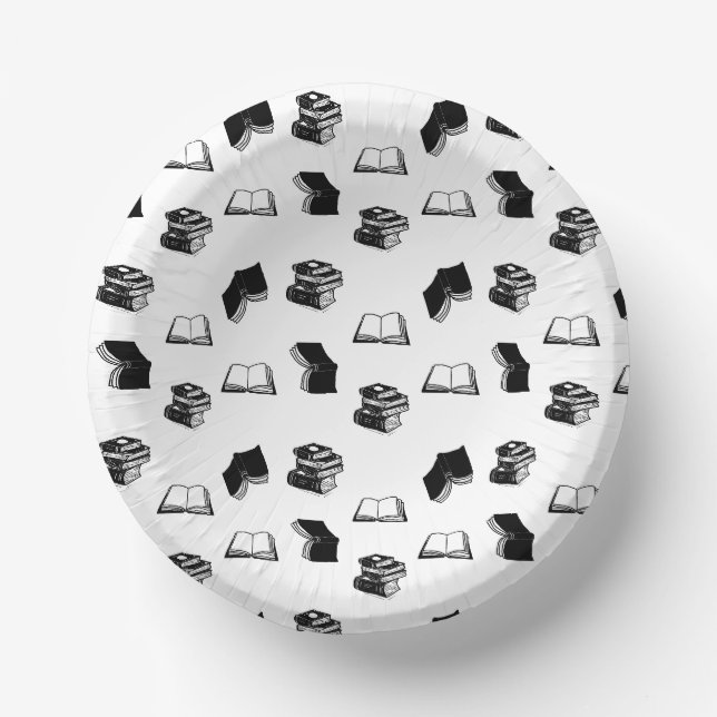 Modern Bookish Bibliophile Book Pattern Paper Plate (Front)
