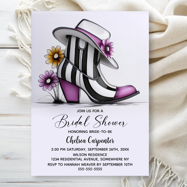 Modern Boots and Fedora Hat Bridal Shower Invitation (Creator Uploaded)