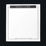 Modern Border Black White Nameplate School Office Notepad<br><div class="desc">This design features a space for a name at the top and another line of text at the bottom, accented by a simple double border. The collection of coordinating products is available in our shop, zazzle.com/store/doodlelulu. Contact us if you need this design applied to a specific product to create your...</div>