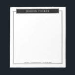 Modern Border Black White Nameplate School Office Notepad<br><div class="desc">This design features a space for a name at the top and another line of text at the bottom, accented by a simple double border. The collection of coordinating products is available in our shop, zazzle.com/store/doodlelulu. Contact us if you need this design applied to a specific product to create your...</div>