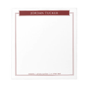 Modern Border Burgundy Red Nameplate School Office Notepad