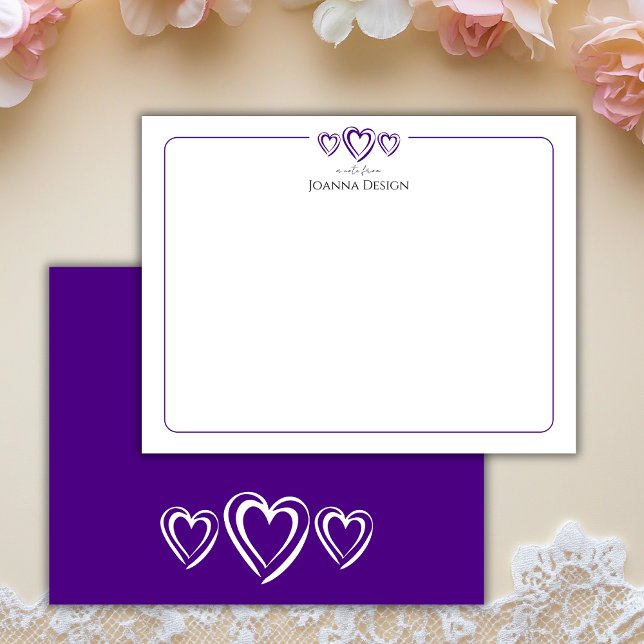 Modern Border Indigo Three Heart Note Card (Creator Uploaded)