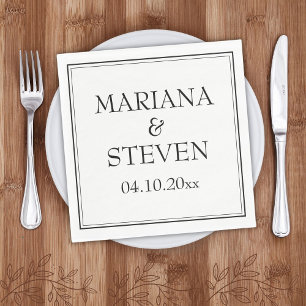 Modern Border Minimalist Black and White Napkins