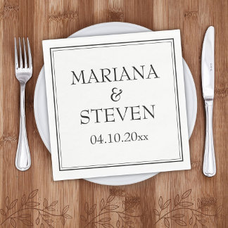 Modern Border Minimalist Black and White Napkins