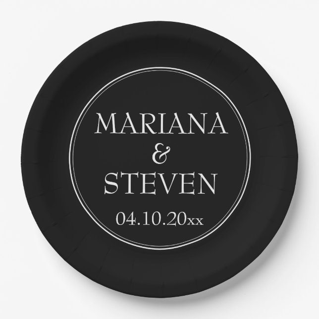Modern Border Minimalist Black Paper Plate (Front)