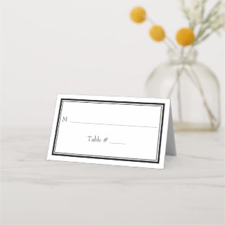 Modern Border Minimalist Black White Wedding Place Card