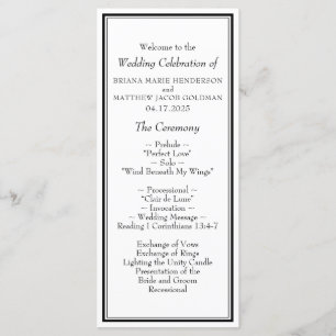 Modern Border Minimalist Black White Wedding Programme