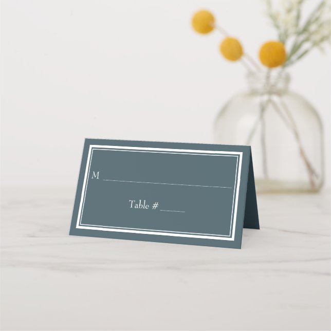 Modern Border Minimalist Blue Wedding Place Card (Front)