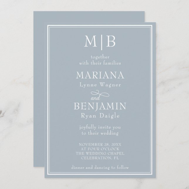Modern Border Minimalist Boho Light Grey Wedding Invitation (Front/Back)
