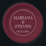 Modern Border Minimalist Burgundy Paper Plate<br><div class="desc">Modern wedding paper plates for your wedding reception,  rehearsal dinner and bridal shower in the border minimalist burgundy theme.</div>