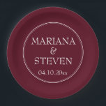 Modern Border Minimalist Burgundy Paper Plate<br><div class="desc">Modern wedding paper plates for your wedding reception,  rehearsal dinner and bridal shower in the border minimalist burgundy theme.</div>