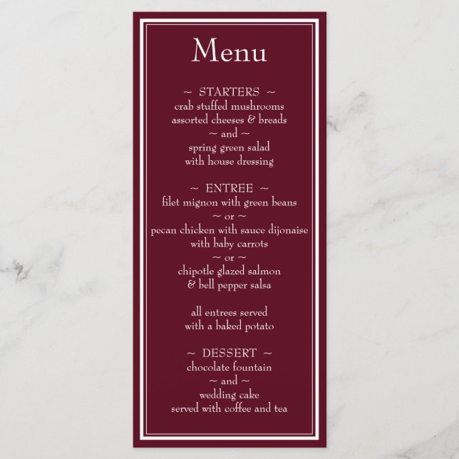 Modern Border Minimalist Burgundy Wedding Menu (Front)