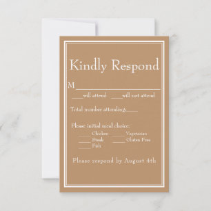 Modern Border Minimalist Tan Beige Meal Choice RSVP Card