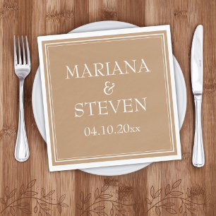 Modern Border Minimalist Tan Beige Napkins