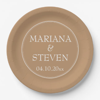 Modern Border Minimalist Tan Beige Paper Plate