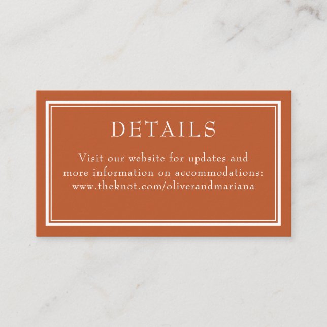 Modern Border Minimalist Terracotta Wedding Enclosure Card (Front)