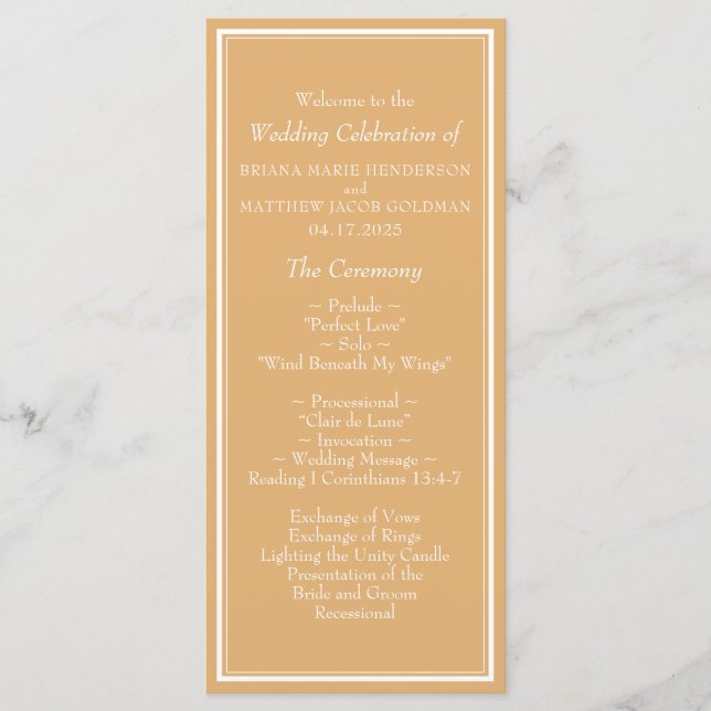 Modern Border Minimalist Yellow Wedding Programme (Front)