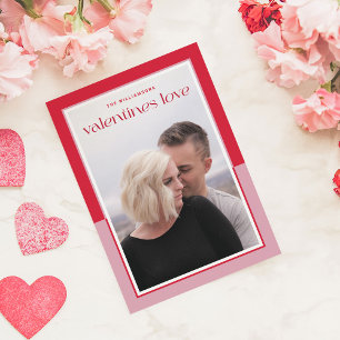 Modern Border Pink & Red Valentines Love Photo Holiday Card