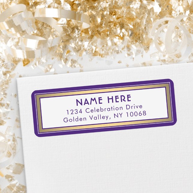 Modern Border Purple Gold & White Return Address (Creator Uploaded)