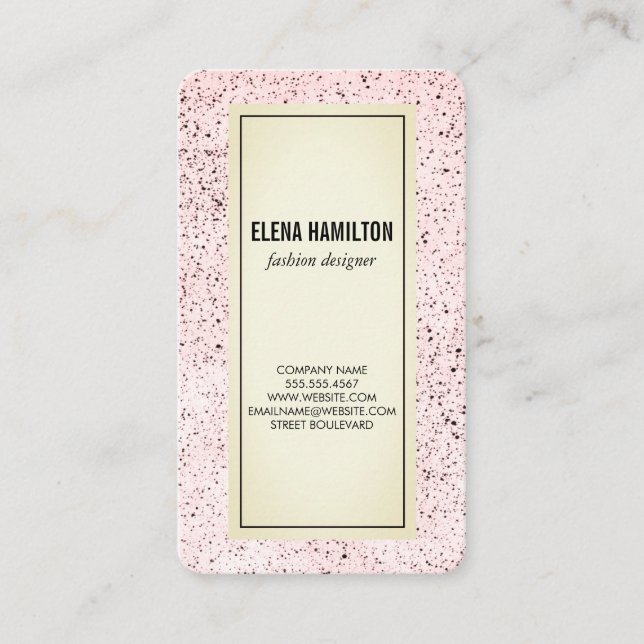 Modern Border Speckled Pattern Pink Business Card (Front)