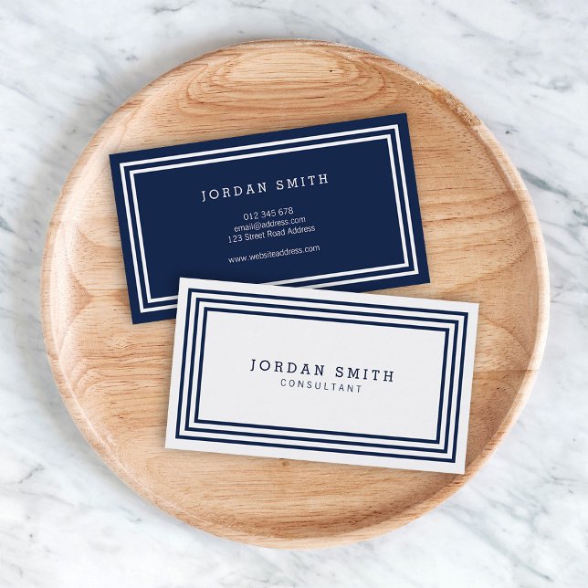 Modern Borders Dual Colour White and Navy Blue Business Card (Creator Uploaded)