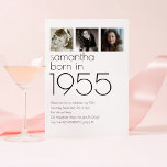 Modern Born in 1955 3 Photos 70th Birthday Party Invitation<br><div class="desc">Modern Born in 1955 3 Photos 70th Birthday Party Invite.  Simple elegance. Easily personalise the text to your own requirements and replace the sample images with 3 of your own photos of different ages.</div>