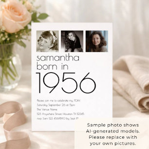 Modern Born in 1956 3 Photos 70th Birthday Party Invitation