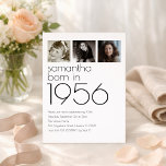 Modern Born in 1956 3 Photos 70th Birthday Party Invitation<br><div class="desc">Modern Born in 1956 3 Photos 70th Birthday Party Invite.  Simple elegance. Easily personalise the text to your own requirements and replace the sample images with 3 of your own photos of different ages.</div>