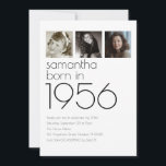 Modern Born in 1956 4 Photos 70th Birthday Party Invitation<br><div class="desc">Modern Born in 1956 4 Photos 70th Birthday Party Invite.  Simple elegance. Easily personalise the text to your own requirements and replace the sample images with 4 of your own photos of different ages.</div>