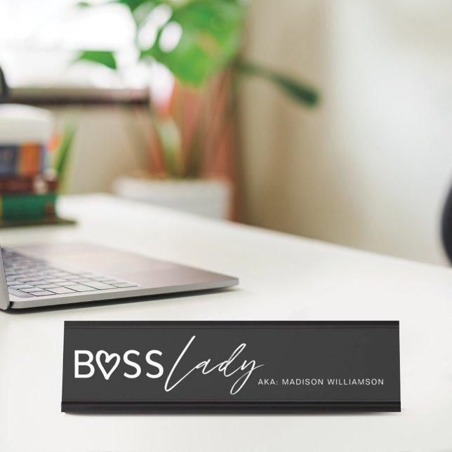 Modern Boss Lady Stylish Black & White Desk Name Plate (Creator Uploaded)