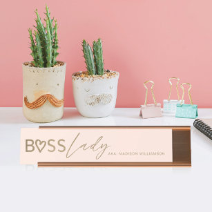 Modern Boss Lady Stylish Blush Pink & Gold Desk Name Plate