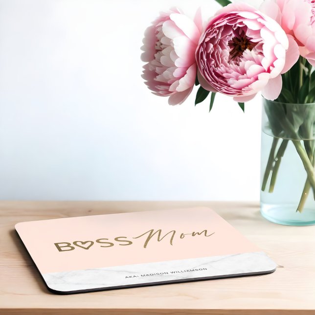 Modern Boss Mom Stylish Blush Pink, Gold & Marble Mouse Pad (Modern Boss Mom Stylish Blush Pink, Gold & Marble Mouse Pad)