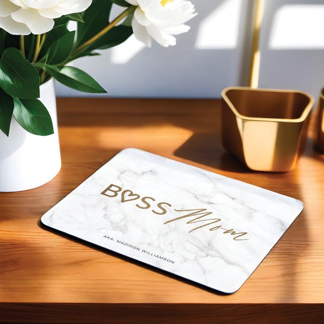 Modern Boss Mum Stylish Gold & White Grey Marble Mouse Pad (Modern Boss Mom Stylish Gold & White Grey Marble Mouse Pad)