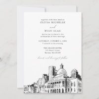 Modern Boston Wedding Skyline Sketch Black & White