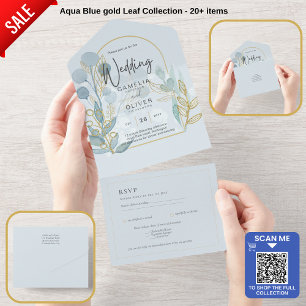 Modern Botanica; Aqua SeaGlass Gold Wedding Invite