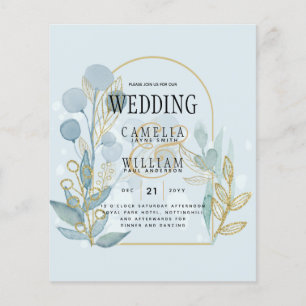 Modern Botanica; Aqua SeaGlass Gold Wedding Invite Flyer