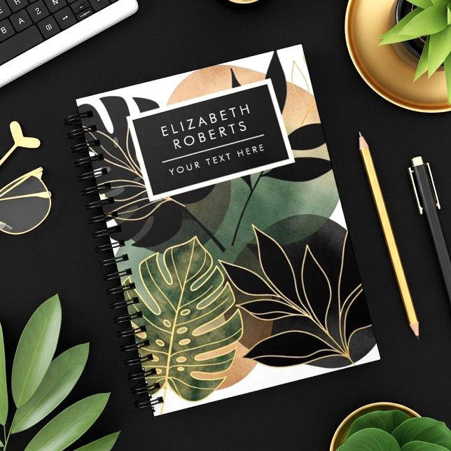 Modern Botanical Abstract Art Black and Gold Leave Notebook (Creator Uploaded)