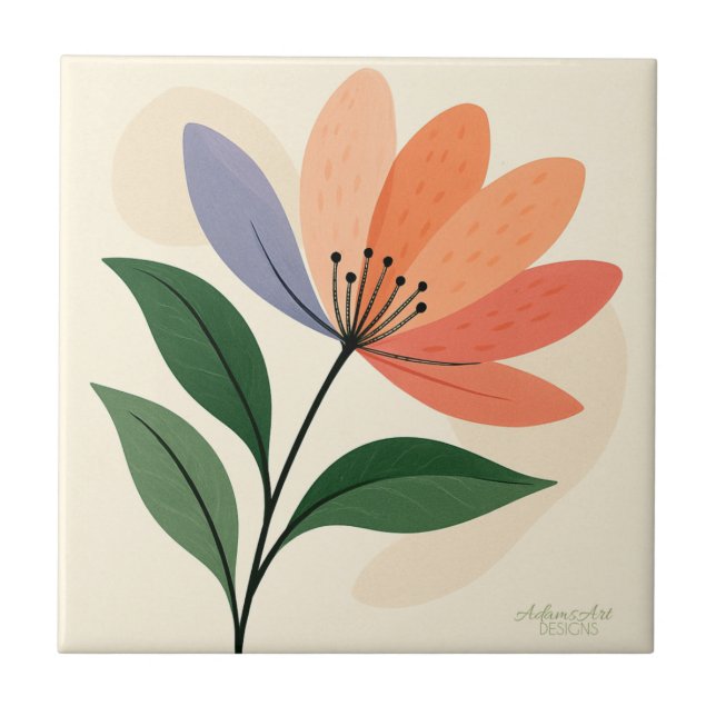 Modern Botanical Abstract Flower Art Tile (Front)