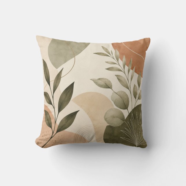 Modern Botanical Abstract Leaves Decorative Pillow (Front)