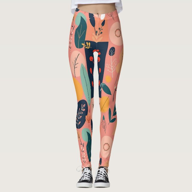 Modern Botanical Abstract Pattern Leggings (Front)