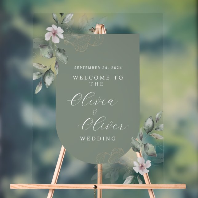 Modern botanical acrylic wedding welcome sign (Neutral)
