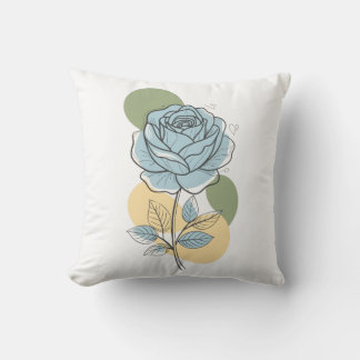 Modern Botanical Aesthetic - Blue Rose Line Art Cushion