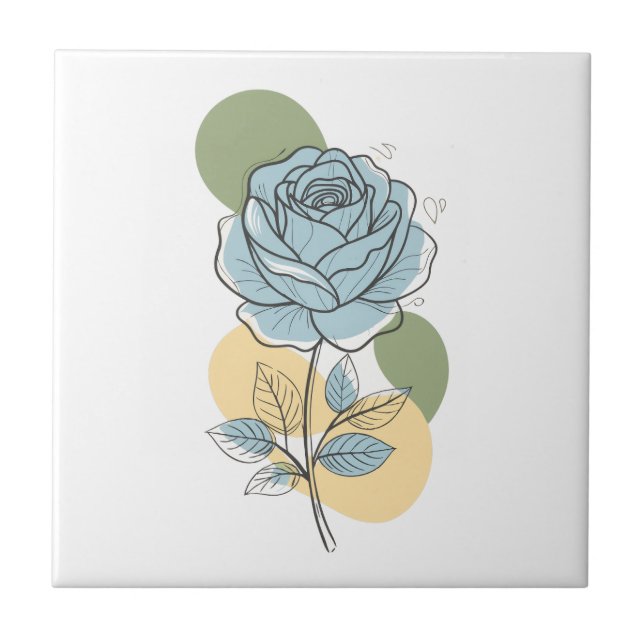 Modern Botanical Aesthetic - Blue Rose Line Art Tile (Front)