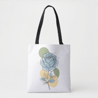 Modern Botanical Aesthetic - Blue Rose Line Art Tote Bag