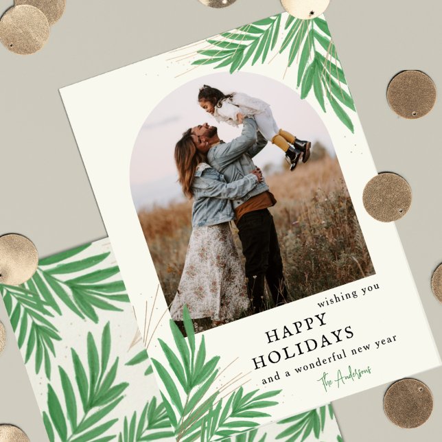 Modern Botanical Arch Greenery Photo   Holiday Card (Creator Uploaded)