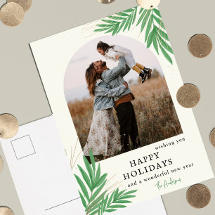 Modern Botanical Arch Greenery Photo Holiday Postcard