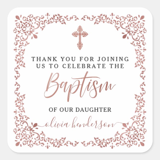 Modern Botanical Baptism Thank You  Square Sticker (Front)