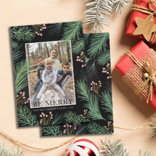 Modern Botanical Be Merry Christmas Holiday Card